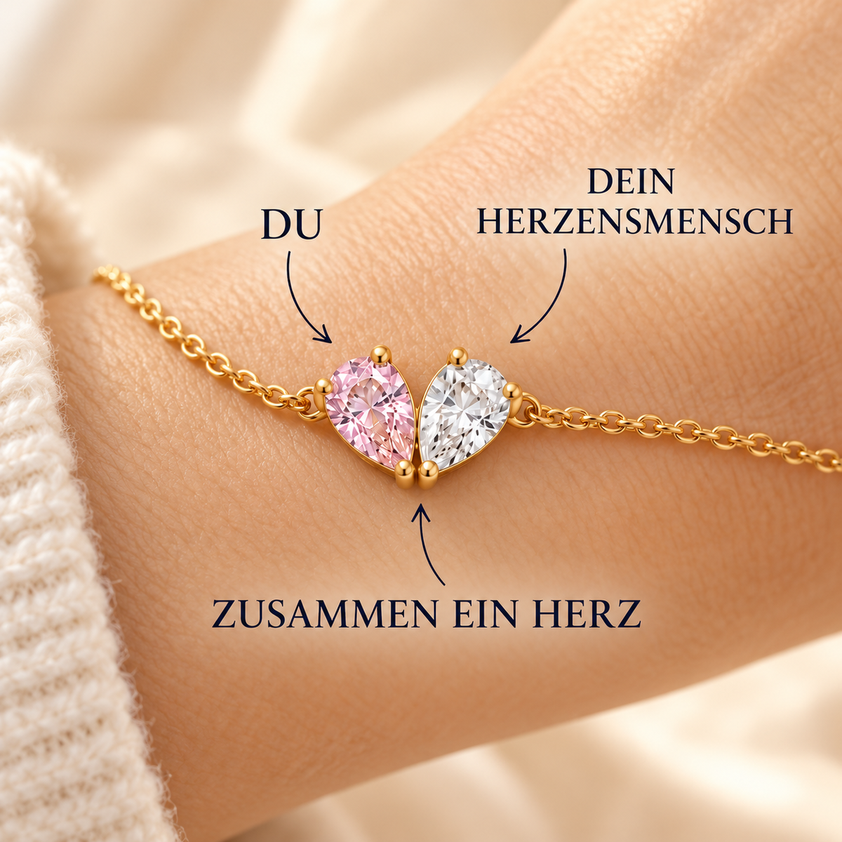 Elara Armband – Herzarmband mit zwei Geburtssteinen