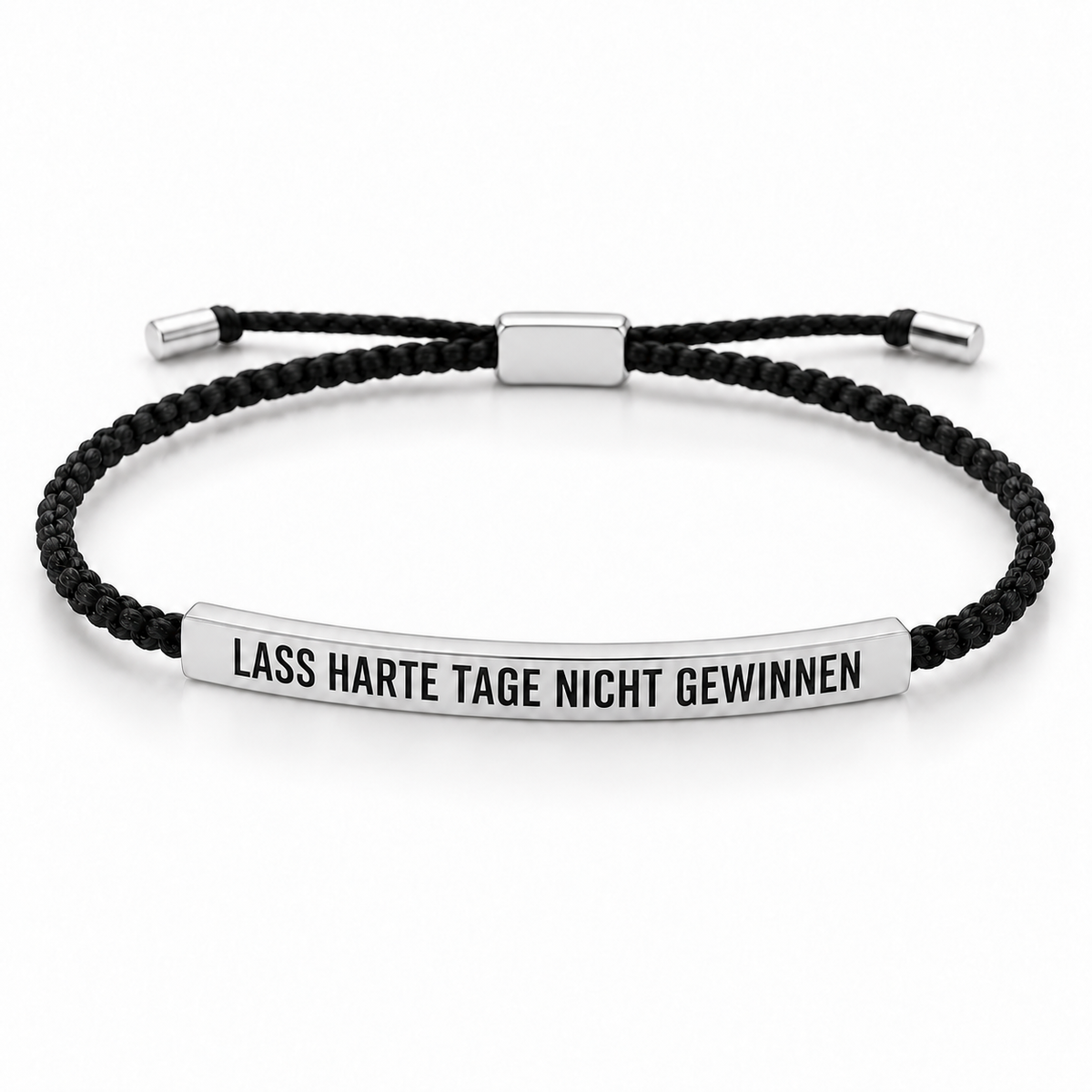 Mutmacher Armband – geflochtenes Armband mit Botschaft in Schwarz / Silber