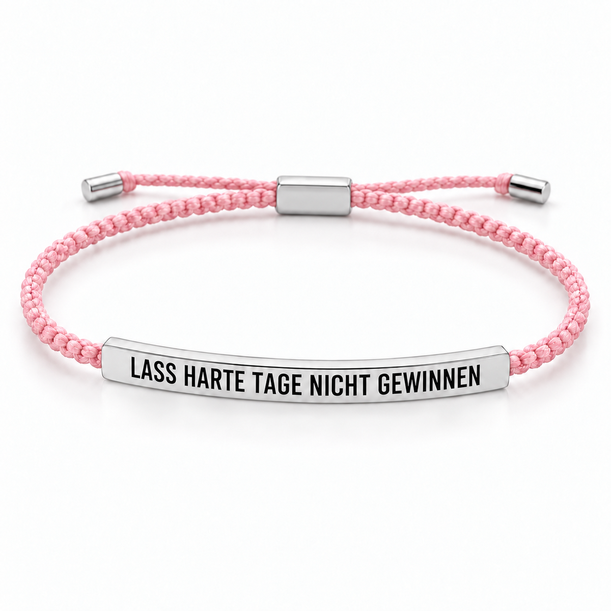 Mutmacher Armband – geflochtenes Armband mit Botschaft in Rosa / Silber