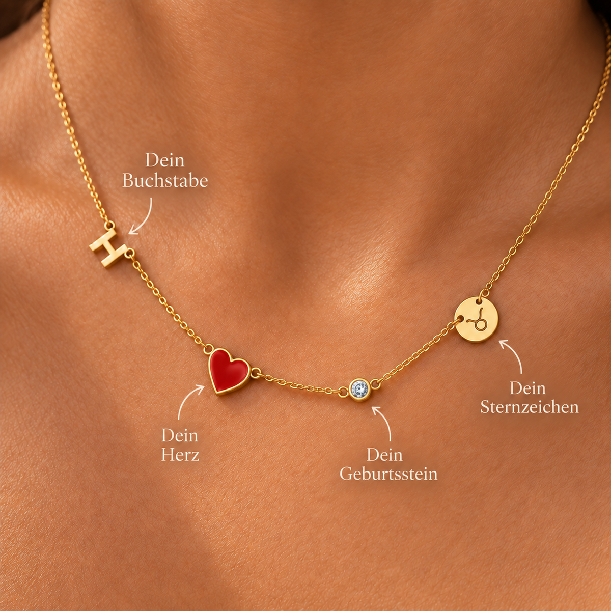 Mira Kette – personalisierte Halskette mit Initiale, Geburtsstein und Sternzeichen