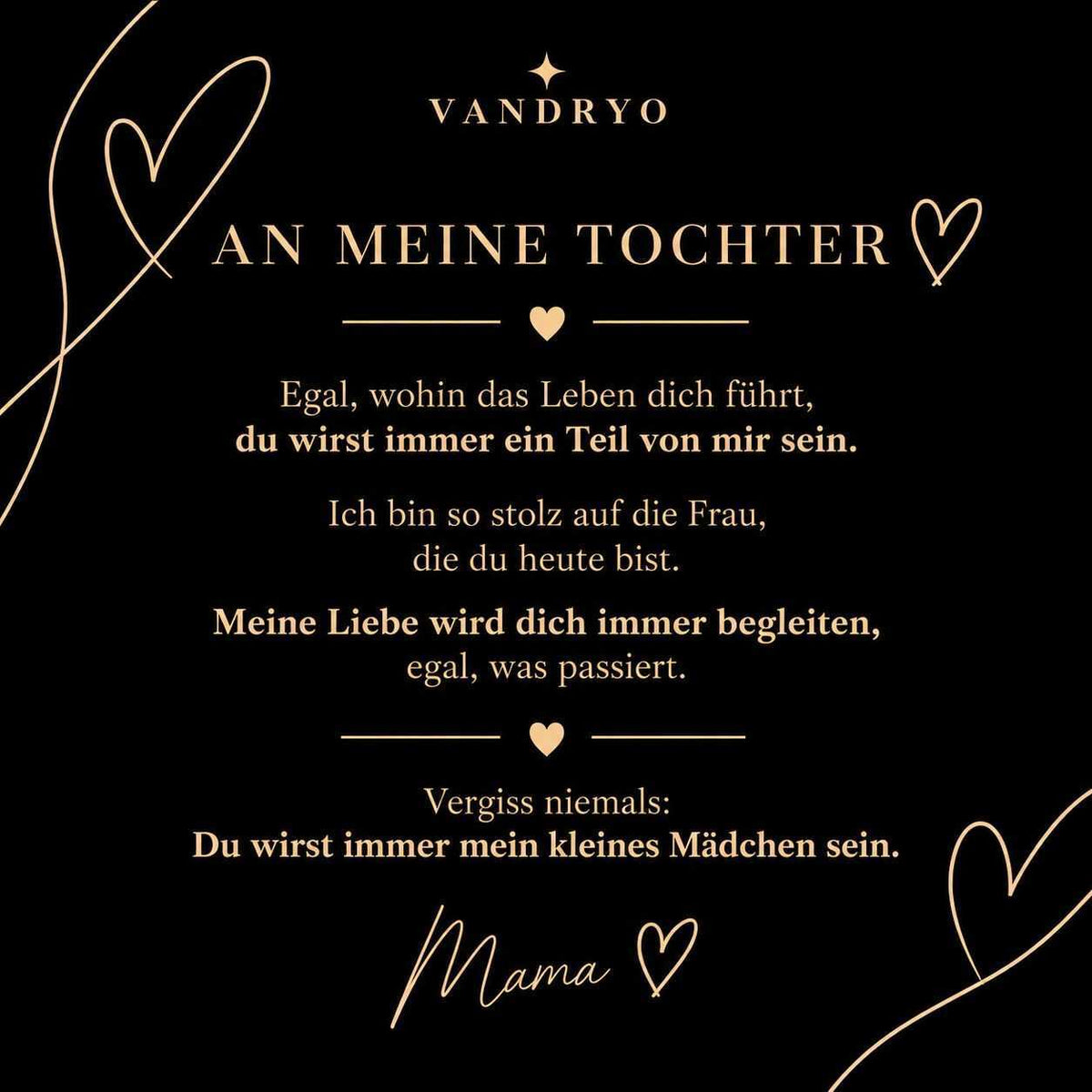 Vandryo Grußkarte „An meine Tochter“, schwarz mit goldfarbener Schrift, signiert mit Mama